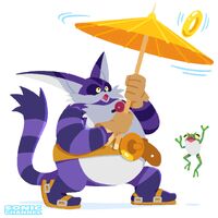 Big the Cat bouncing a Ring on his umbrella with Froggy (Sonic Heroes 20th anniversary).