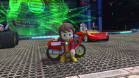 Alex Kidd and the Sukopako Motorcycle after winning a race in Sonic & Sega All-Stars Racing.