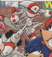 The X Robot attacking Sonic and his friends