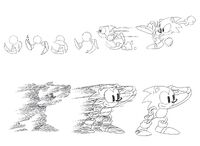 Sonic illustrating his run cycle and speed.