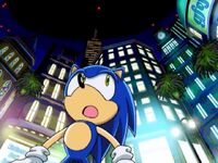 Sonic looking around the new city