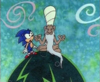 Sonic with the Wise Old Hermit.