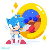Classic Sonic and a Giant Ring leading to Blue Sphere. (Sonic the Hedgehog 3)