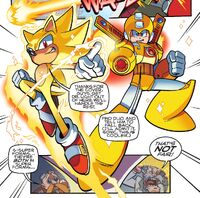 Super Armor Mega Man and Super Sonic after transforming.