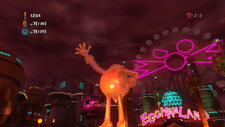 Screenshot of Eggmanland from Sonic Unleashed, depicting a giant golden Eggman statue.