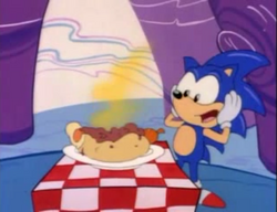 Sonic, o porco-espinho, cachorro Chili Dog, queijo Sonic Boom