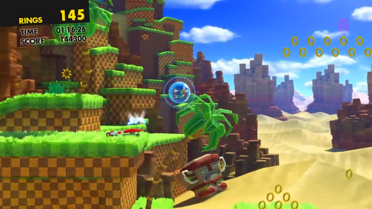 Classic green hill zone level and the icon loop sonic runs across/through.