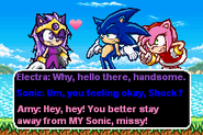 Another hypothetical scene, showcasing the "flirty" side of Electra's personality.