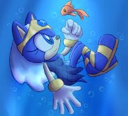 Splash underwater, playing with a fish; drawn by Azuroru.