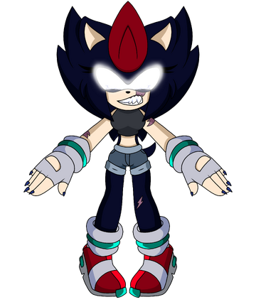 Dark sonic. hedgehog, black fur, no pupils, pointed eyes. red