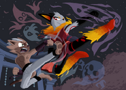 Ginki Kick by The-Quill_Warrior. He made this pixel image at my request. Image of NeroFlare's oc, Genshi, and my Danni killing ghosts.