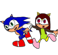 Young Sonic grabbing Young Nancy's arm