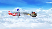 Dottor Eggman, Eggmobile, Sonic, Tails, Tornado Screenshot - Sonic the Hedgehog 4 Episodio II