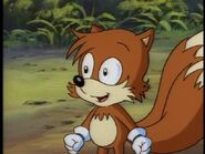 Tails' pretty happy and brave.