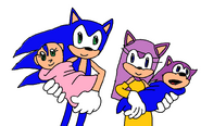 Sonic holding his daughter, Jill, along side Nikki holding Sonic's son, Sonic Jr.