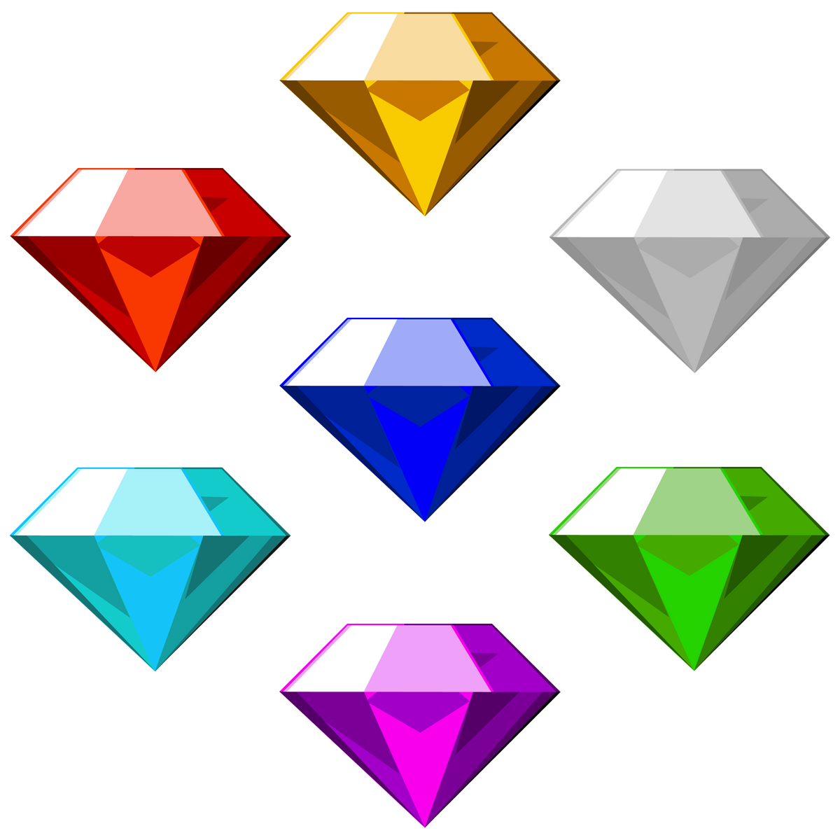 All 7 Chaos Emeralds from Sonic the Hedgehog by