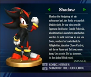 Shadow als Trophäe in Super Smash Bros. Brawl. Diese Trophäe ist eine Random-Trophäe und man kann sie immer finden.