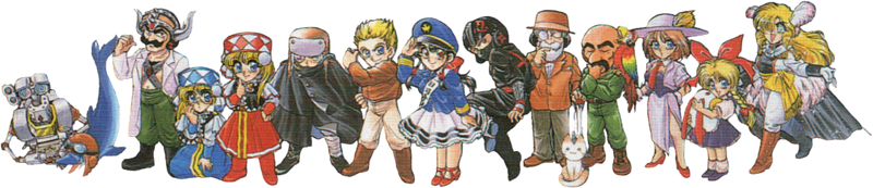 artwork of Sonic Wings characters in chibi form.