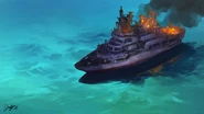 An unused shot of the ship burning