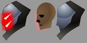 Hunt's helmet (left) zoomed in to show the head sticking out of it. Hunt unmasked (right).