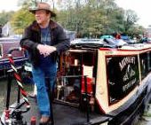 Matthew on a narrow boat