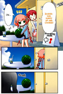 Ikaros sadly leaving her watermelon.