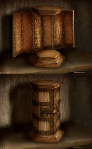 Scrapped Concept art for a special box for containing Grimhold.