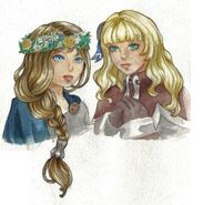 aquarell artwork of Runa (left) and Pyrrha (right)