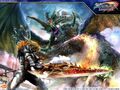 Artwork of Siegfried fighting Fafnir in Soulcalibur Legends