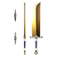 A render of an Iron Sword, present on Sony PS2 press materials DVD (2005). It resembles Cervantes' Falchion from Soulcalibur II, and it does not appear in the final game.