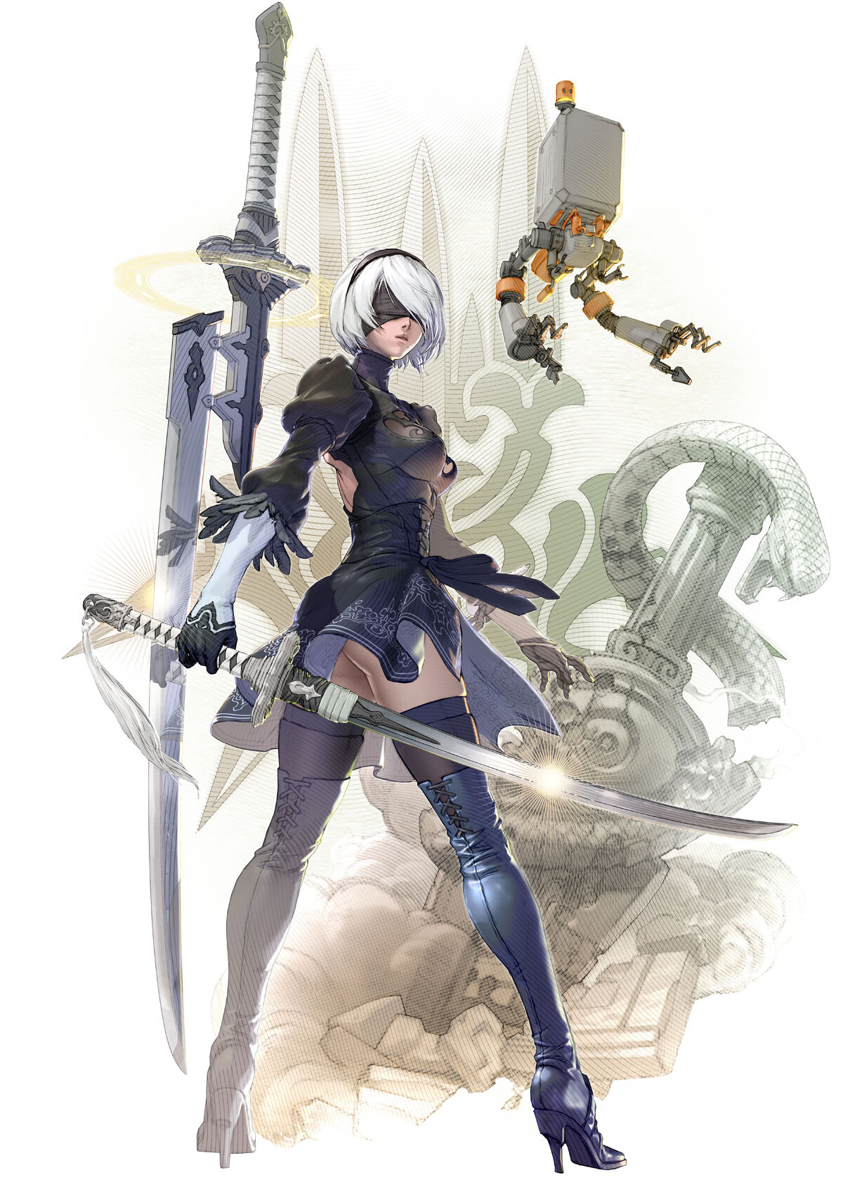 NieR:Automata 2B YoRHa No. 2 Type B Heroine Short Silver White