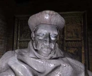 A close-up of Vercci's statue