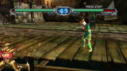 Yoshimitsu watches as Charade falls out of the ring in Soulcalibur II HD Online