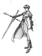 A swordswoman with a cross-shaped sword