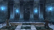 Grand Labyrinth - Corridor of Suspended Time, as it appears in Soulcalibur: Broken Destiny. On the wall is the ancient symbol representing Soul Edge.