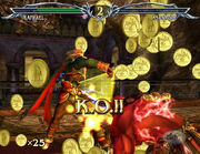 Raphael defeating Astaroth in the Coin Collector mission.