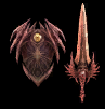 Soul Edge (Sword and Shield), as he appears in Soulcalibur V, equipped by Pyrrha Ω and Pyrrha.