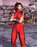 Taki standing with the Rekkimaru and Mekkimaru sheathed in Soulcalibur II