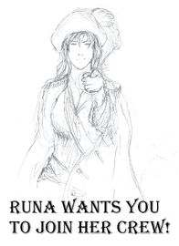 Runa as a captain in a parody of a american recruit poster