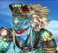 Lizardman wearing a crown in his 1P outfit