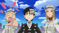 Soul Eater Episode 32 HD - Patty, Kid, Liz approach Excalibur