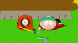 Kenny and Cartman playing with toys in "Cherokee Hair Tampons".