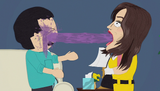 Caitlyn throwing up on Randy.
