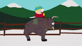 Cartman riding a bull in "Cow Days".