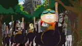 Cartman chevauchant une autruche