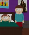 Cartman's bedroom wall with a poster of Mel Gibson in Braveheart.