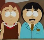 Randy and Sharon dressed up at the Meteor Shower party in "Two Guys Naked in a Hot Tub".