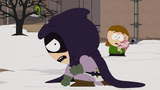 Mysterion protecting Karen from Jessica Pinkerton.
