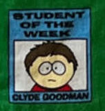 Clyde on a vintage t-shirt with the surname "Goodman".