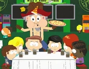 Whistlin' Willy sert la pizza de l'équipe de Super School News.